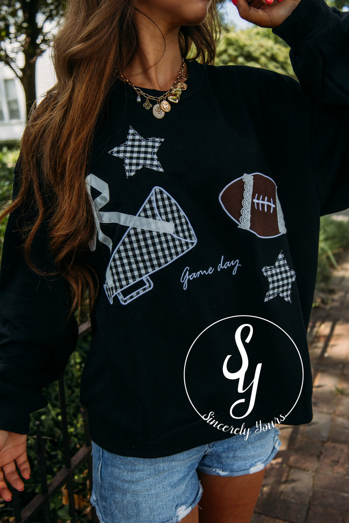 Gameday Patchwork Crewneck -Black