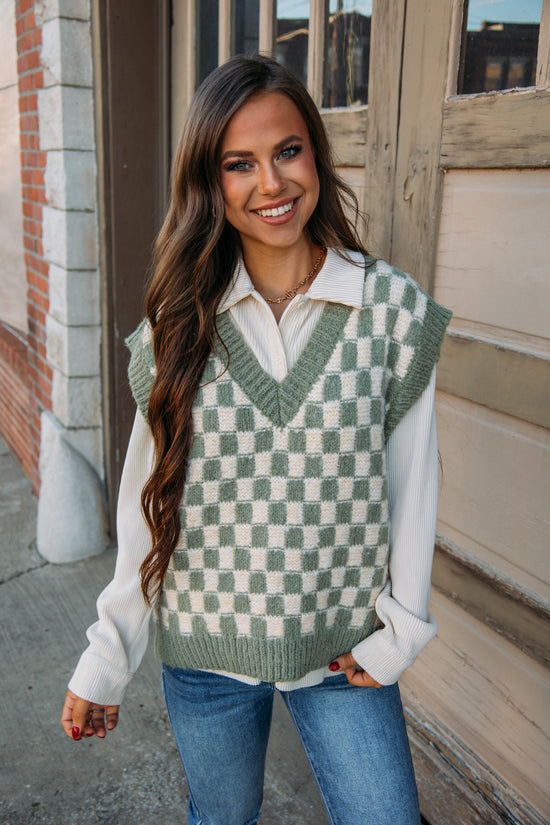 Load image into Gallery viewer, Driving Through Sweater Vest - Sage/Ecru
