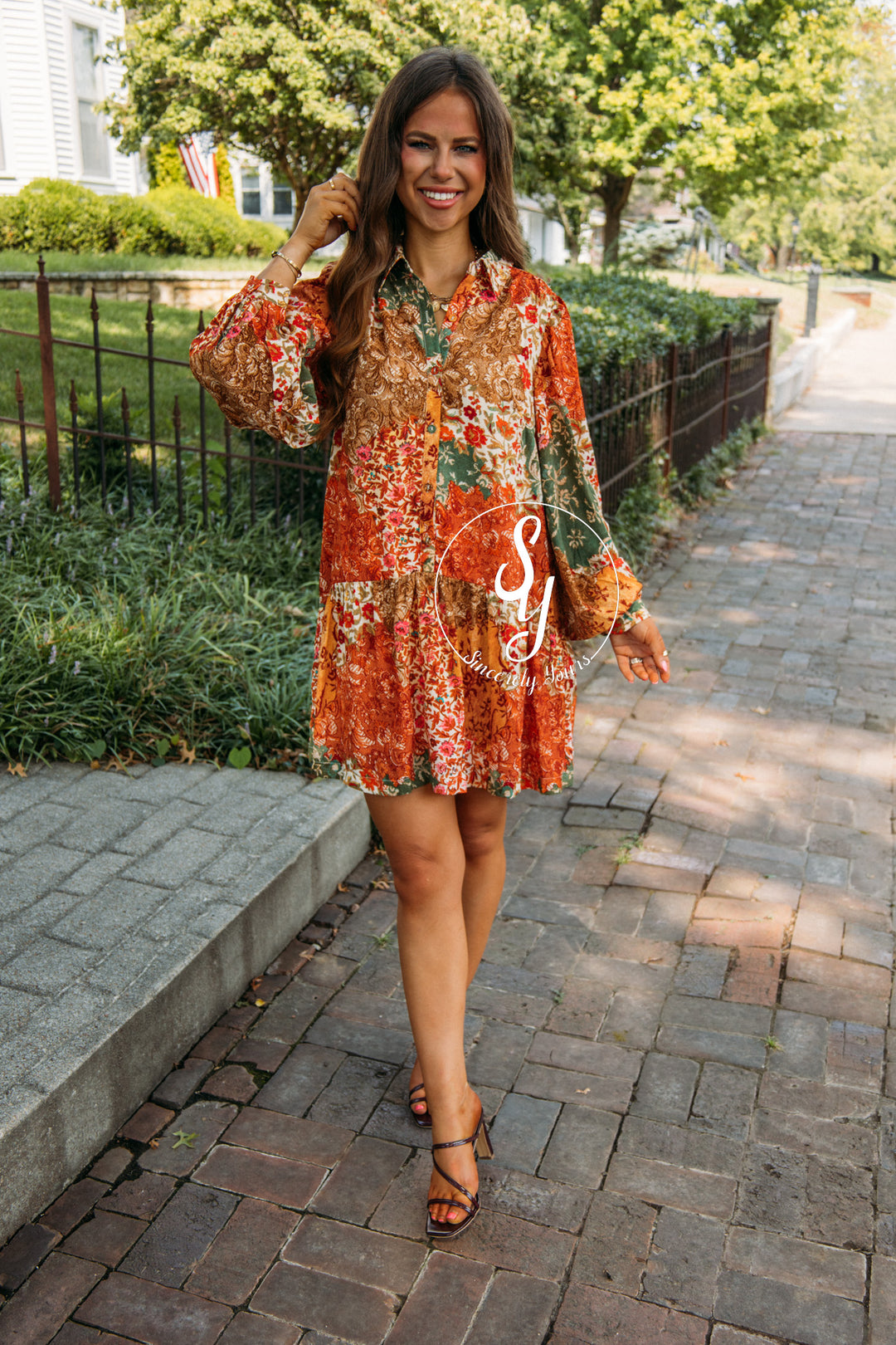 Vineyard Toast Dress- Olive Multi Patch