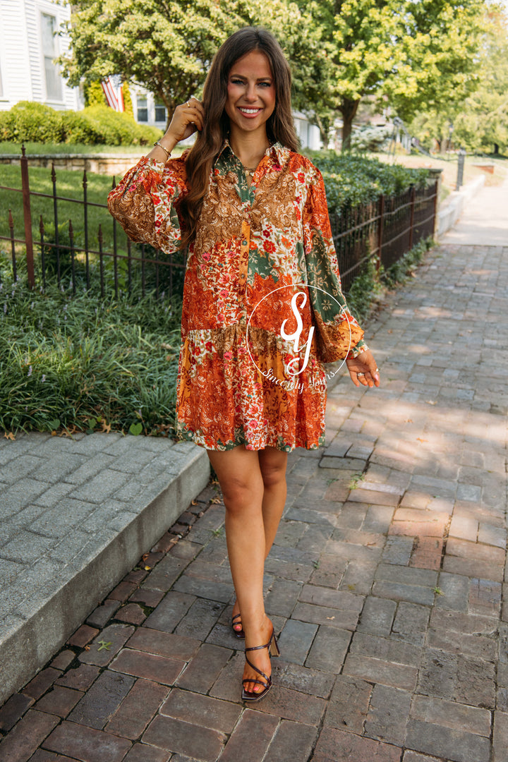 Vineyard Toast Dress- Olive Multi Patch