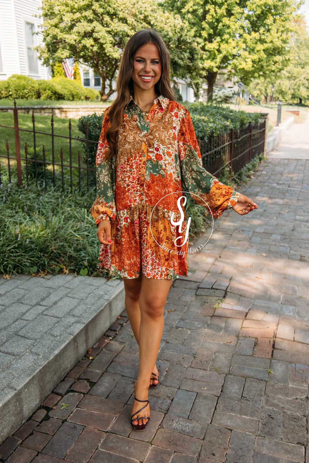 Vineyard Toast Dress- Olive Multi Patch