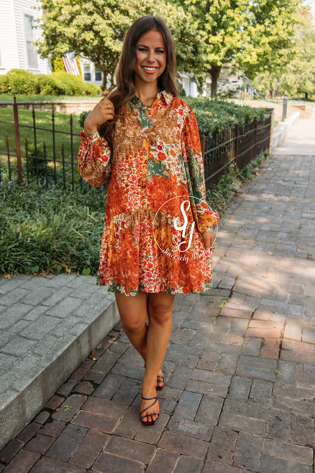 Vineyard Toast Dress- Olive Multi Patch