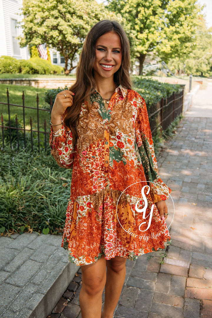 Vineyard Toast Dress- Olive Multi Patch