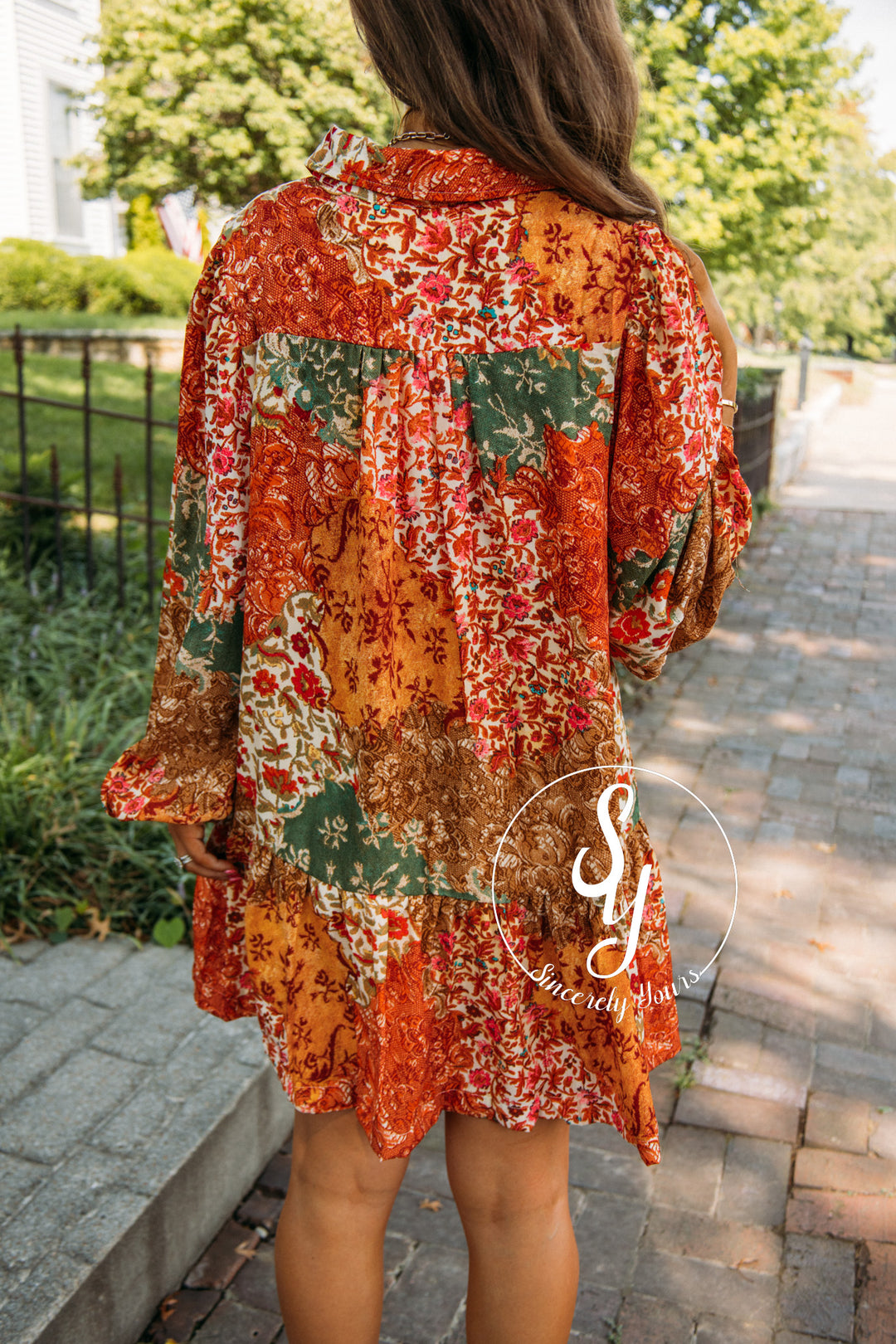 Vineyard Toast Dress- Olive Multi Patch