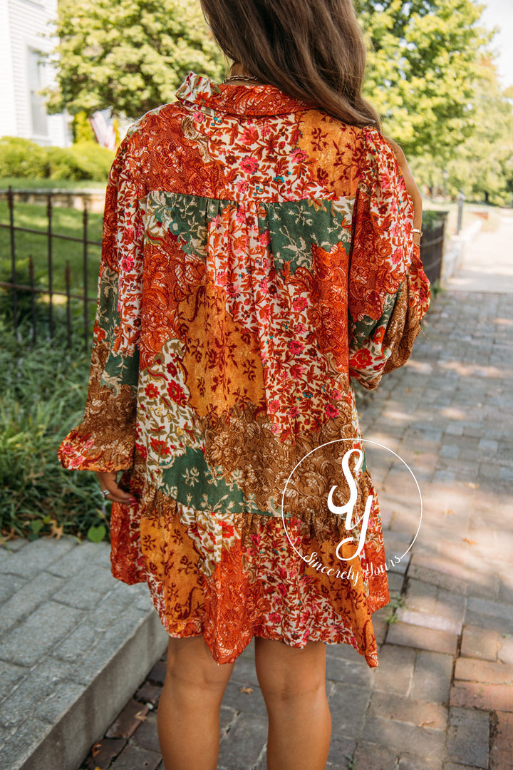 Vineyard Toast Dress- Olive Multi Patch