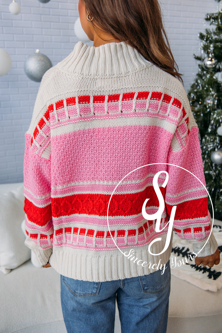 Adorable Vibes Sweater-Ivory Red Multi