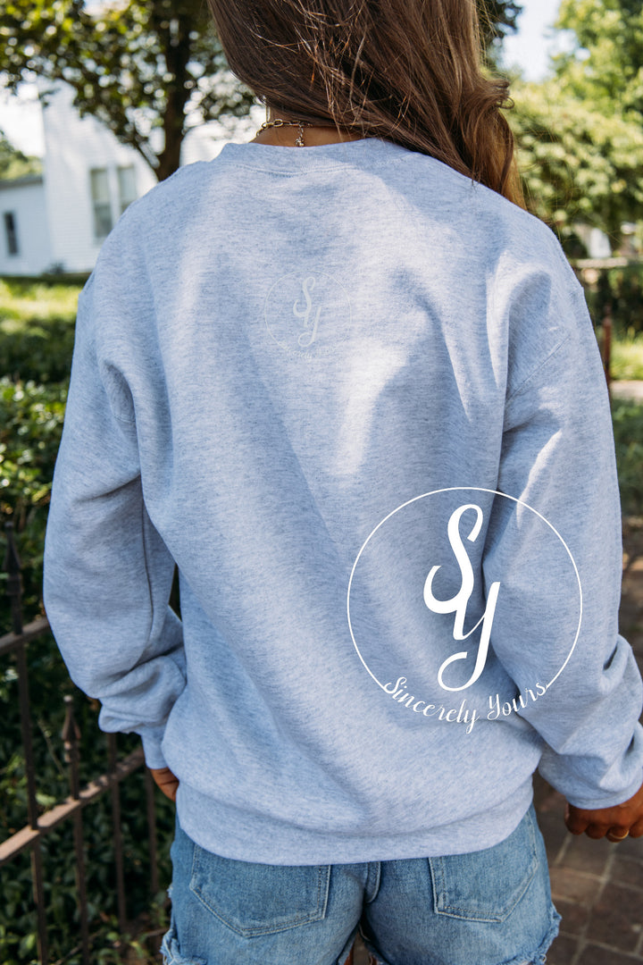 Carthage Tigers Blue Gingham Crewneck- Ash