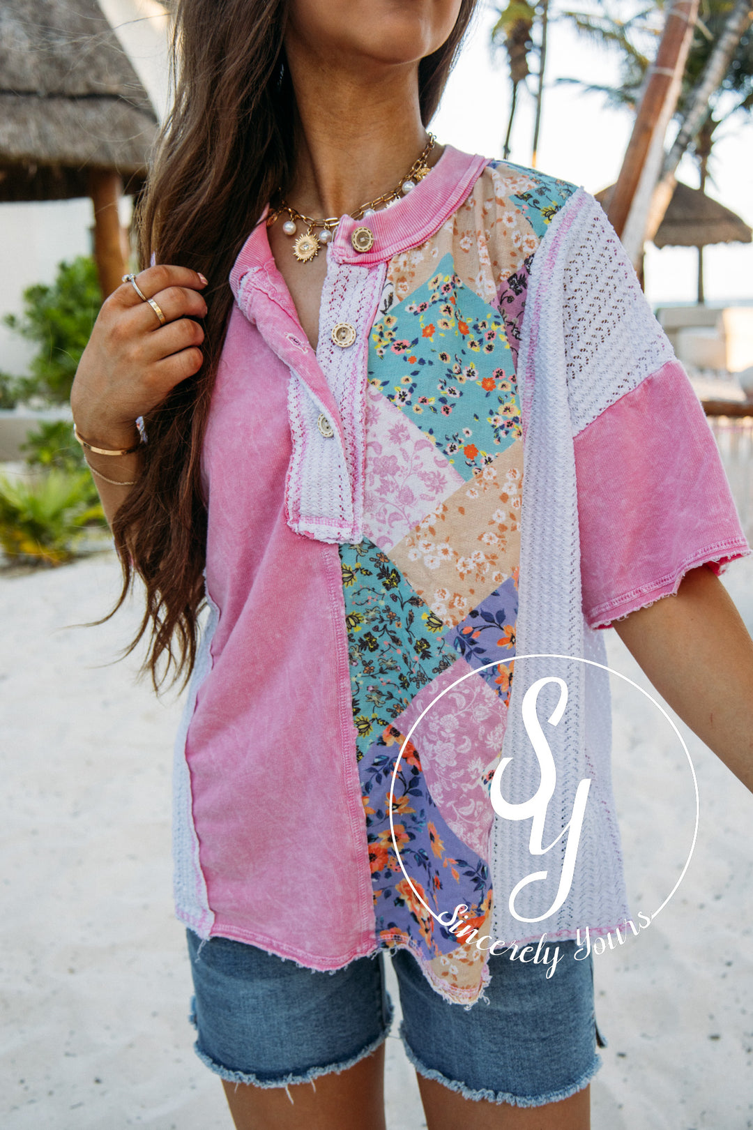 Floral Lace Top- Bubble Gum