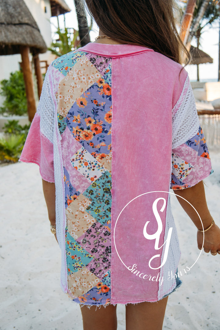 Floral Lace Top- Bubble Gum