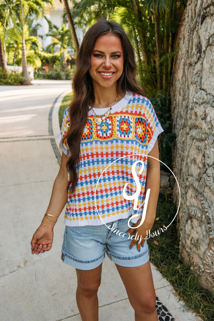 Block Patch Top- Multi Stripe