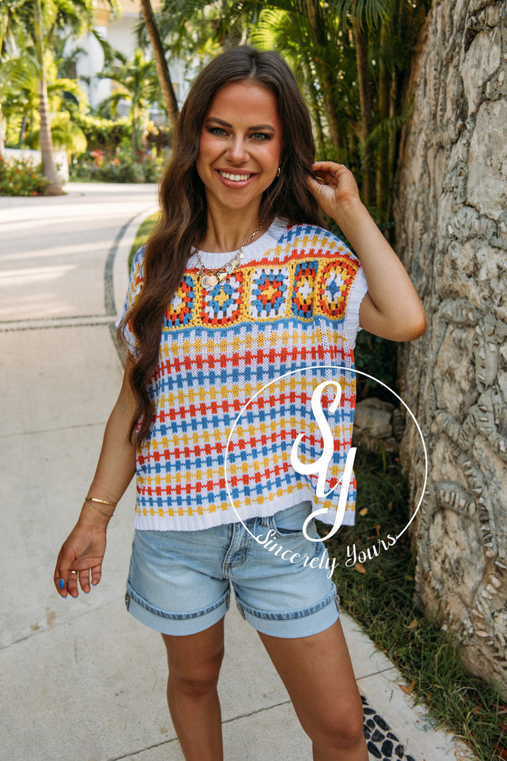 Block Patch Top- Multi Stripe
