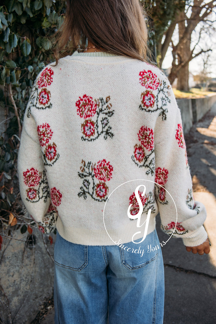 Sophisticated Floral Cardigan - Cream