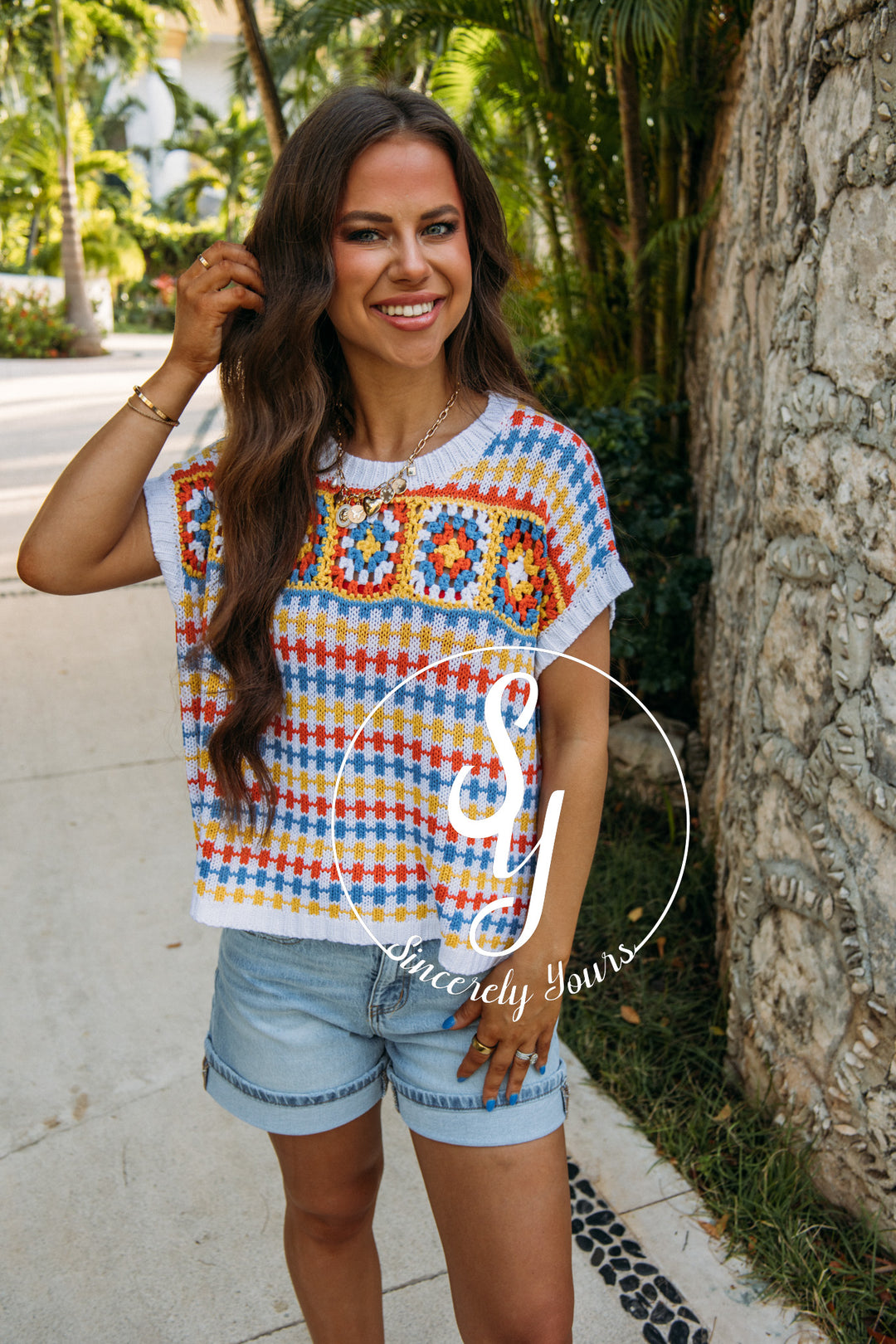 Block Patch Top- Multi Stripe