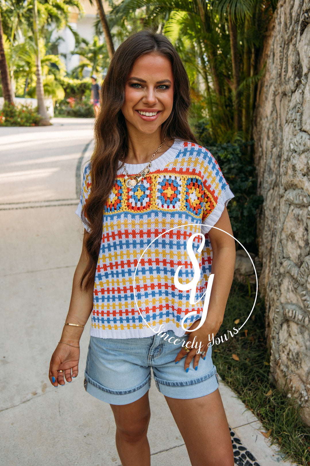 Block Patch Top- Multi Stripe
