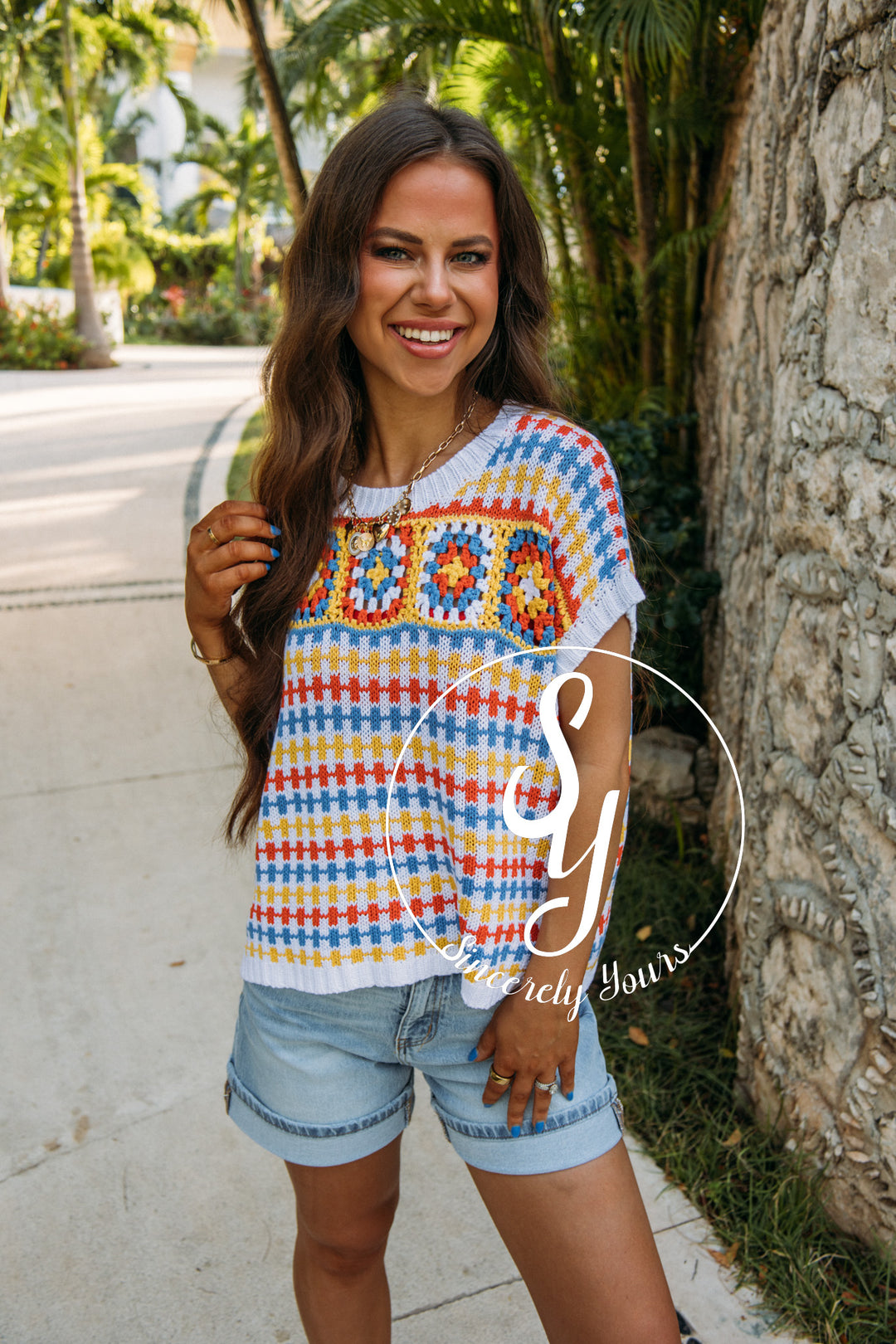 Block Patch Top- Multi Stripe