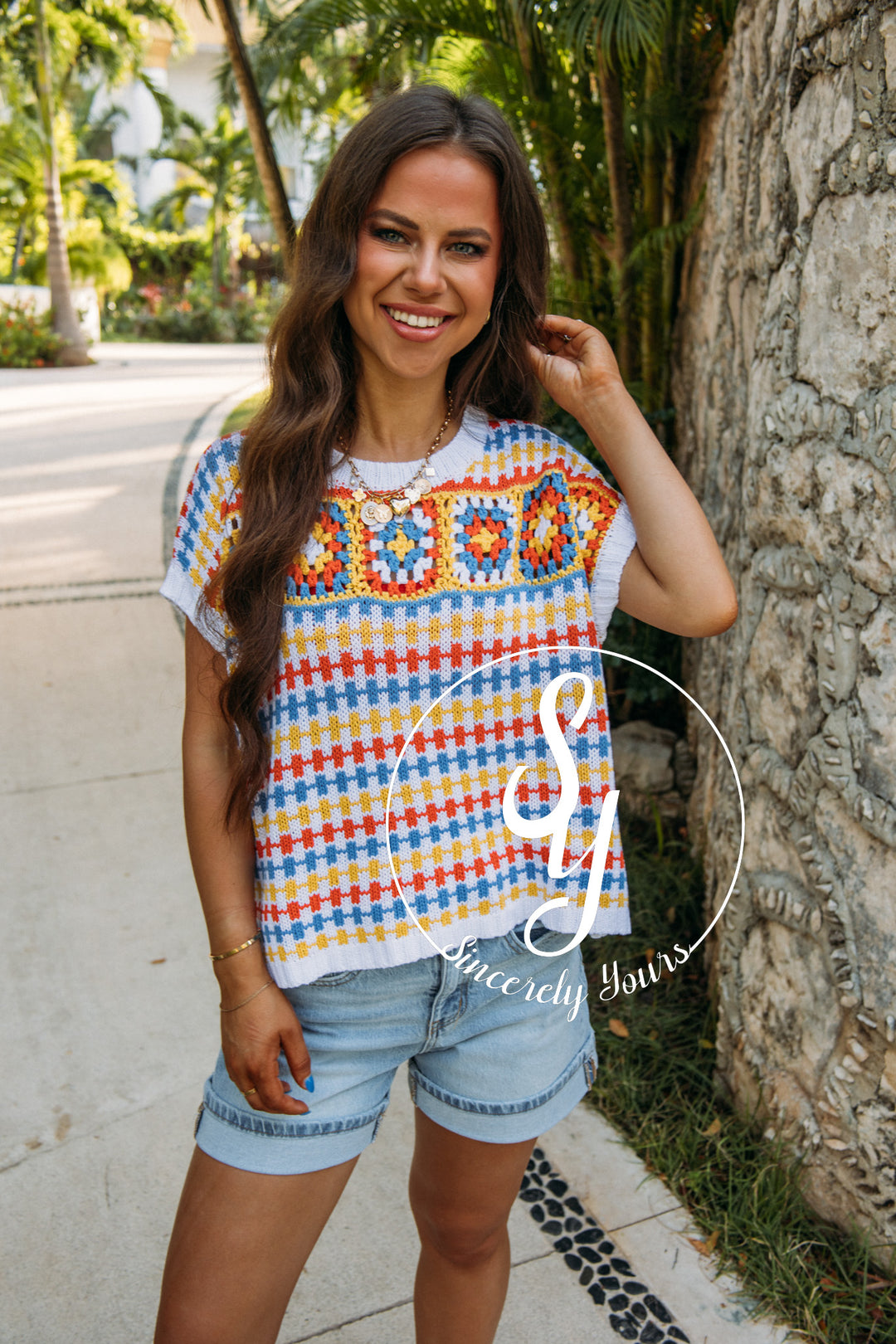 Block Patch Top- Multi Stripe