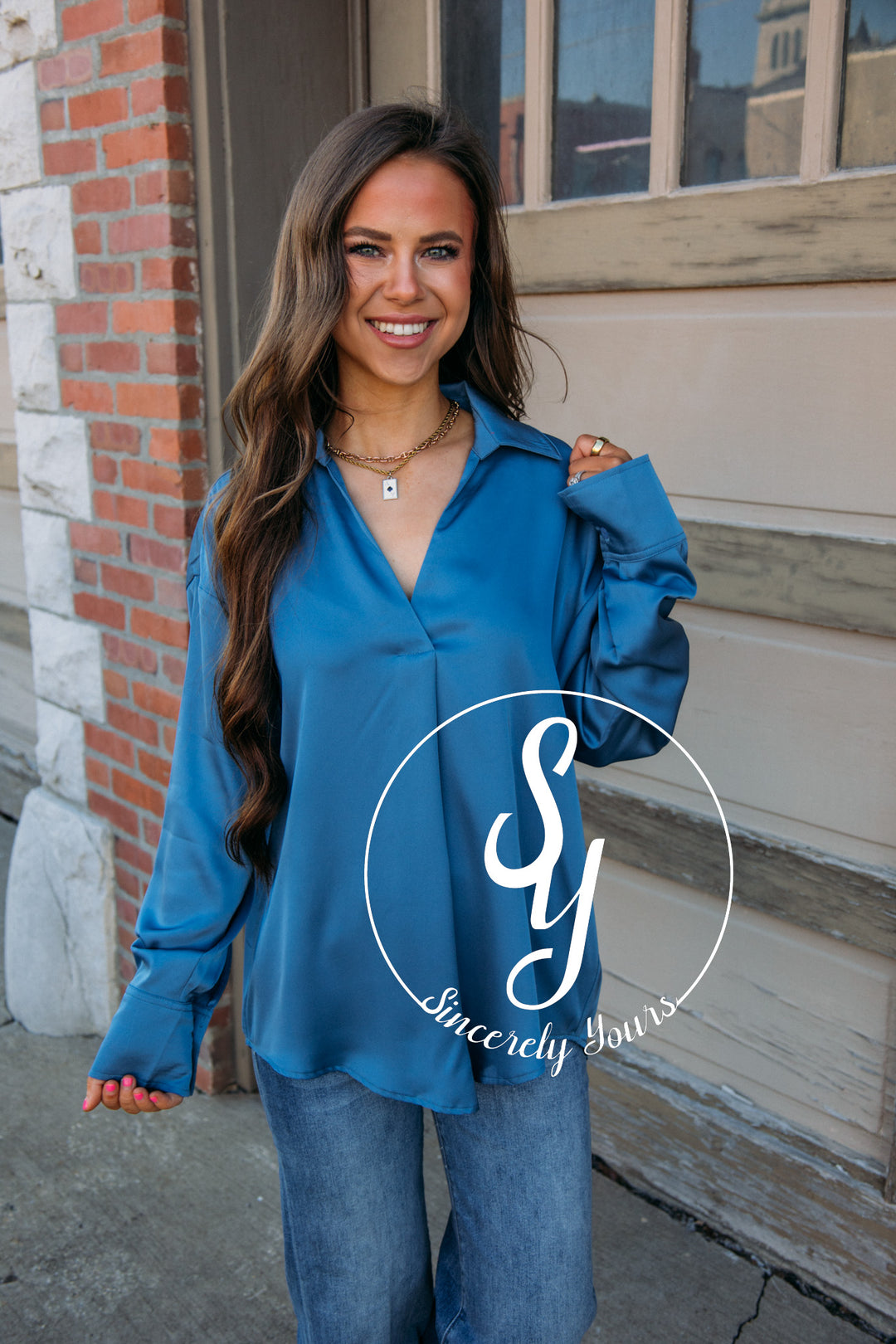 Slip Into Sweetness Top- Gray Blue