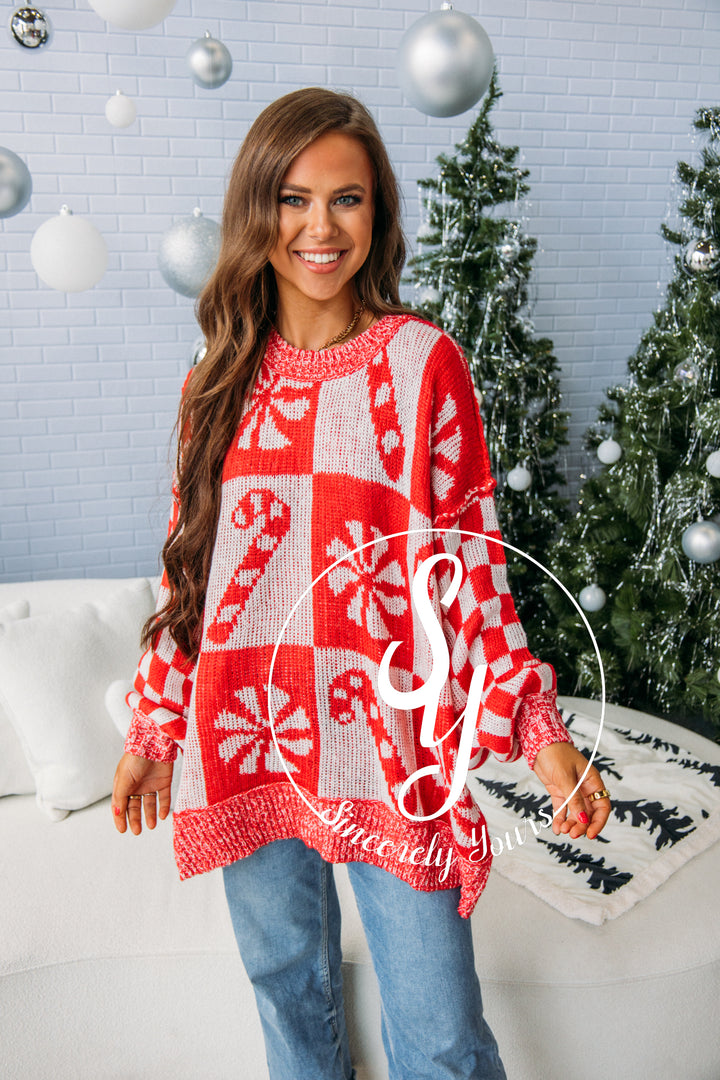 Christmas Checekred Sweater - Red