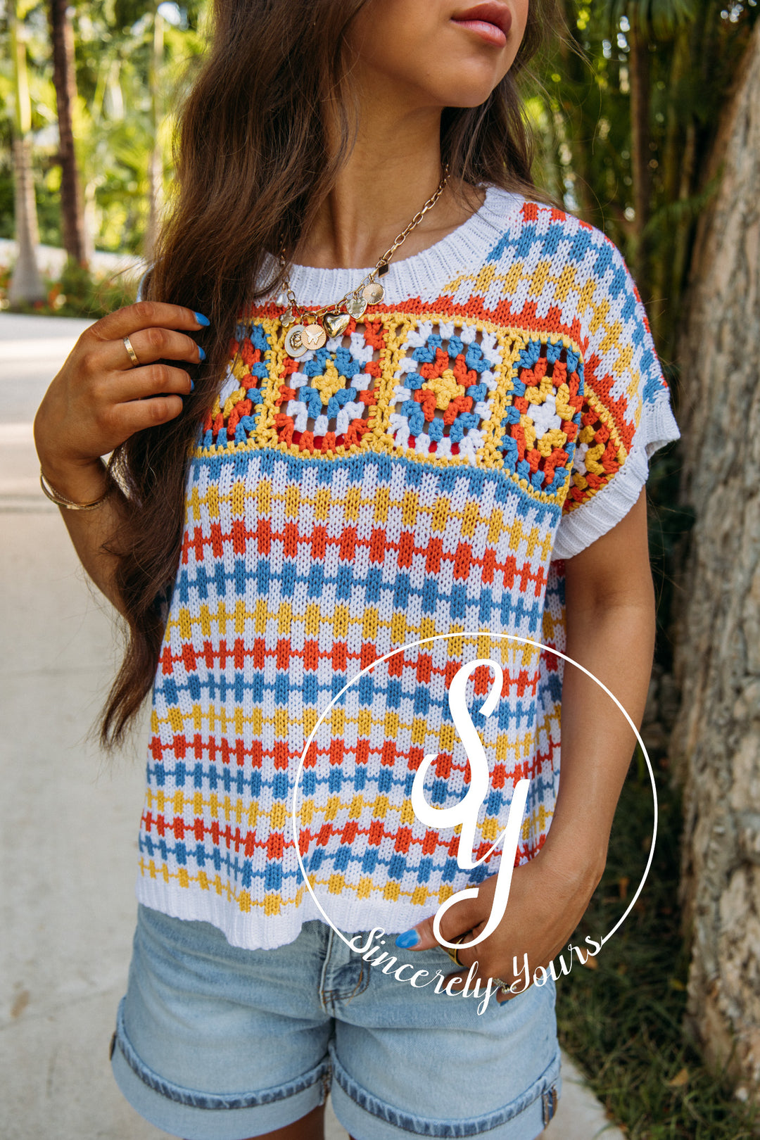 Block Patch Top- Multi Stripe