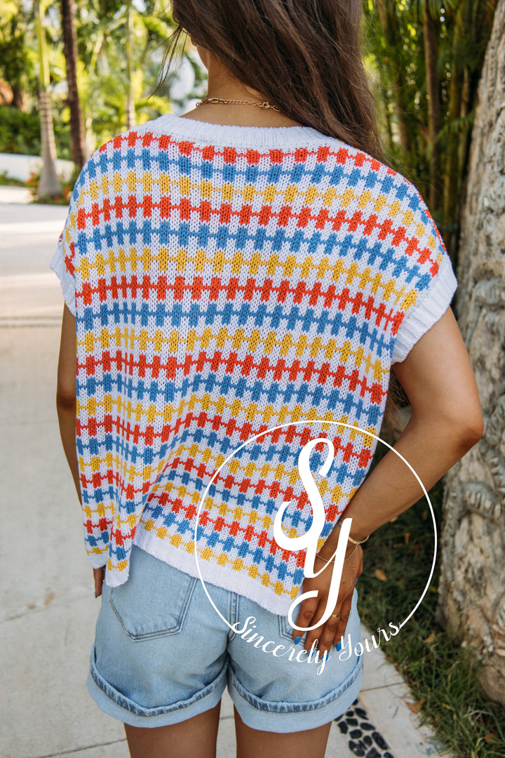 Block Patch Top- Multi Stripe
