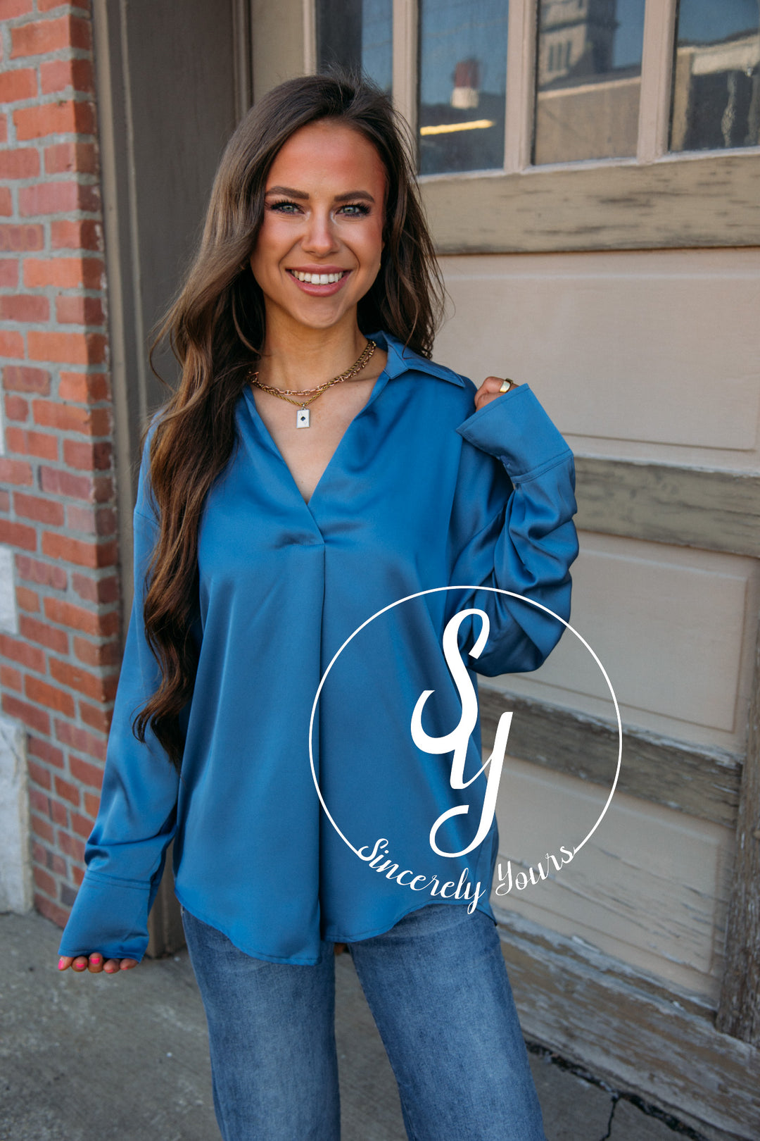 Slip Into Sweetness Top- Gray Blue