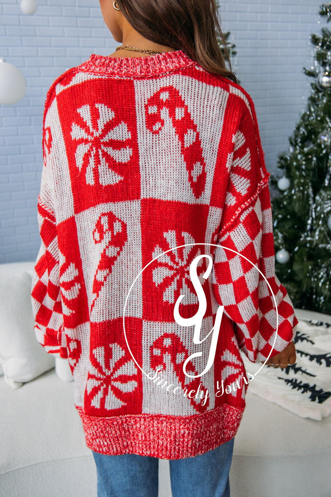 Christmas Checekred Sweater - Red