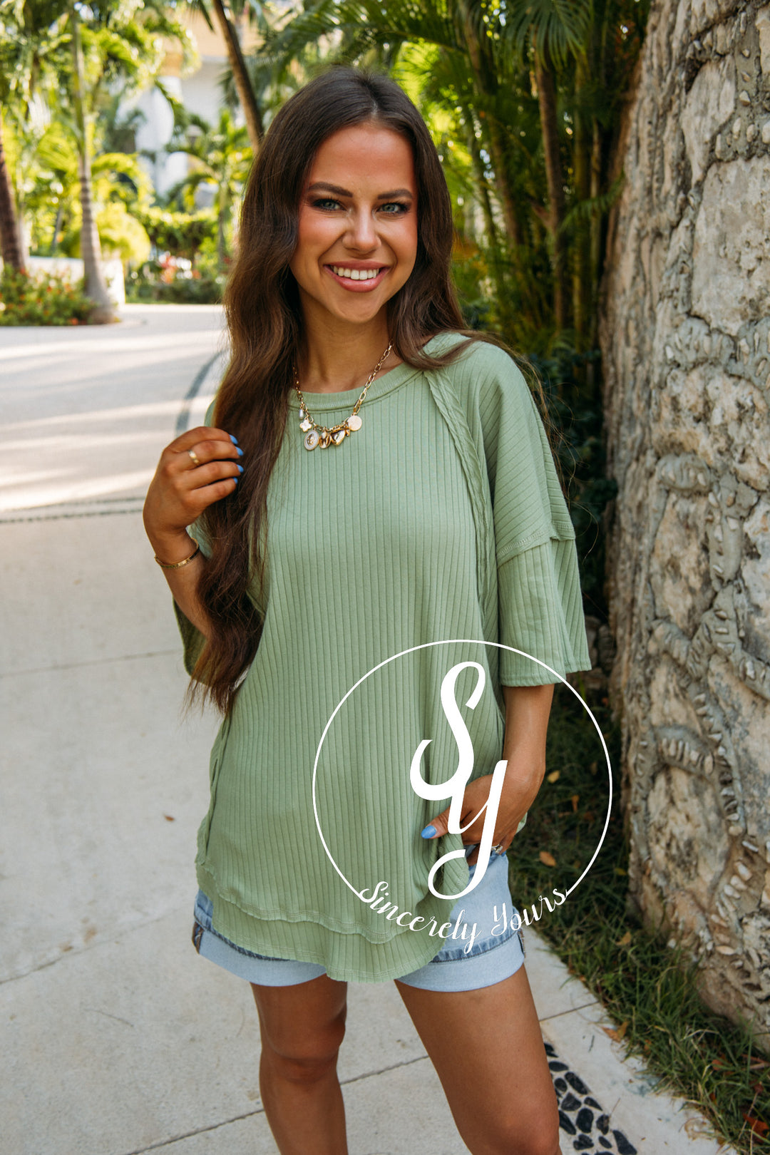 Charming Moment Top- Sage