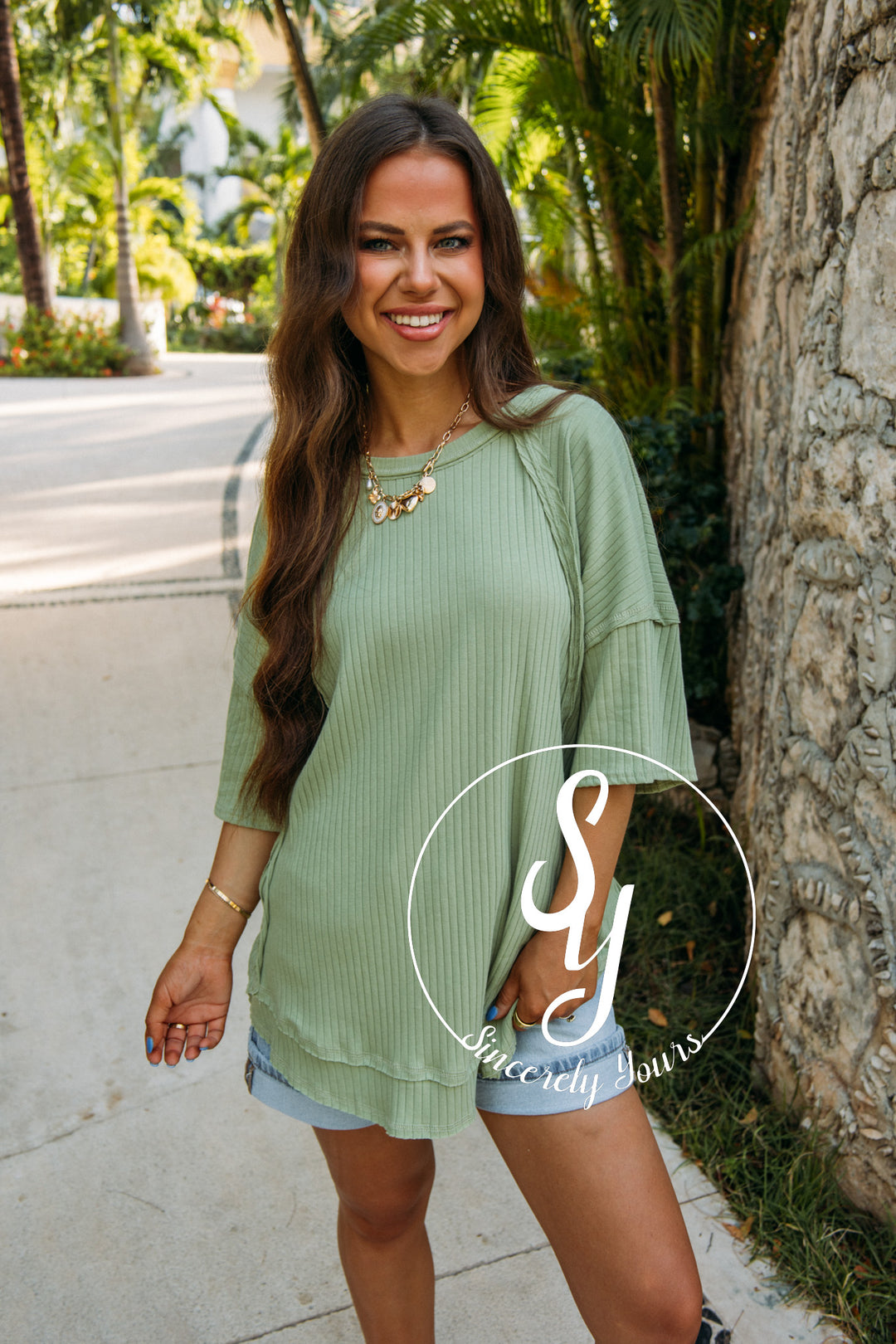 Charming Moment Top- Sage