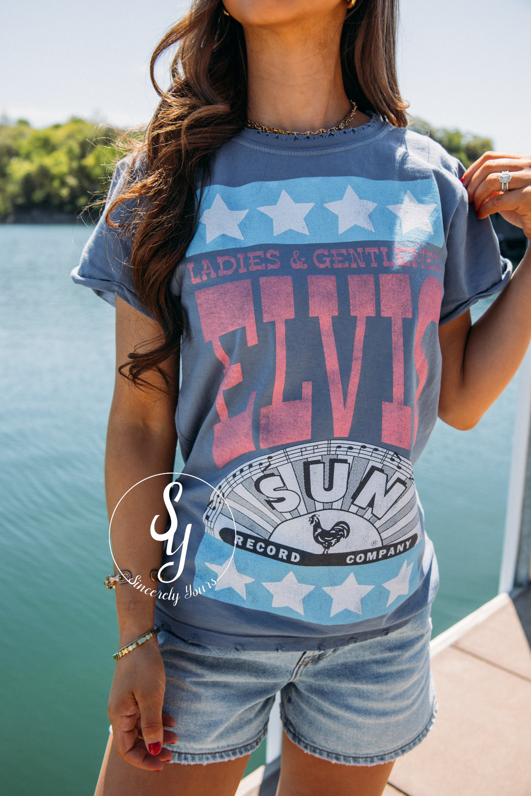 Licensed Elvis X Sun Records Tee -Vintage Blue