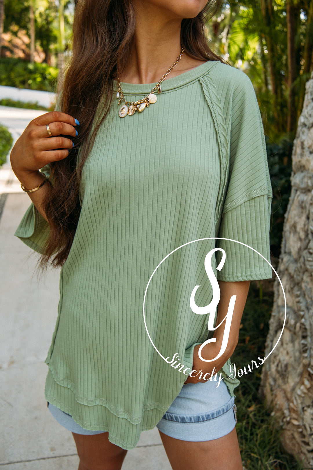 Charming Moment Top- Sage