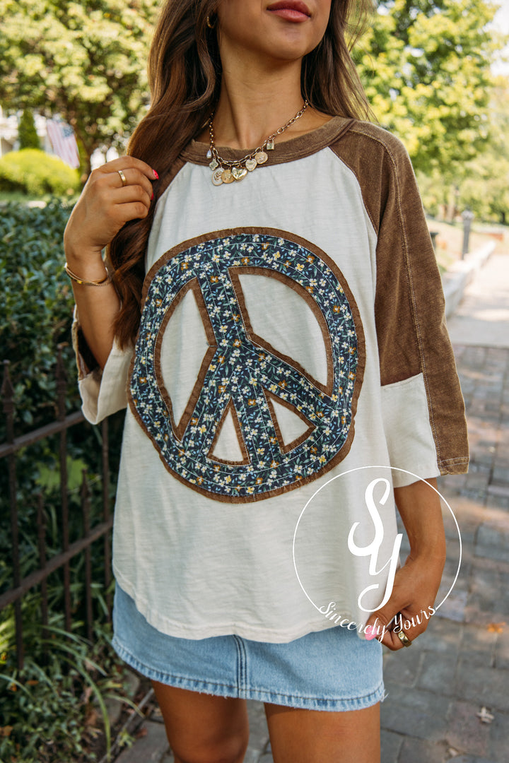 Simply Peace Top- Ivory/Brown
