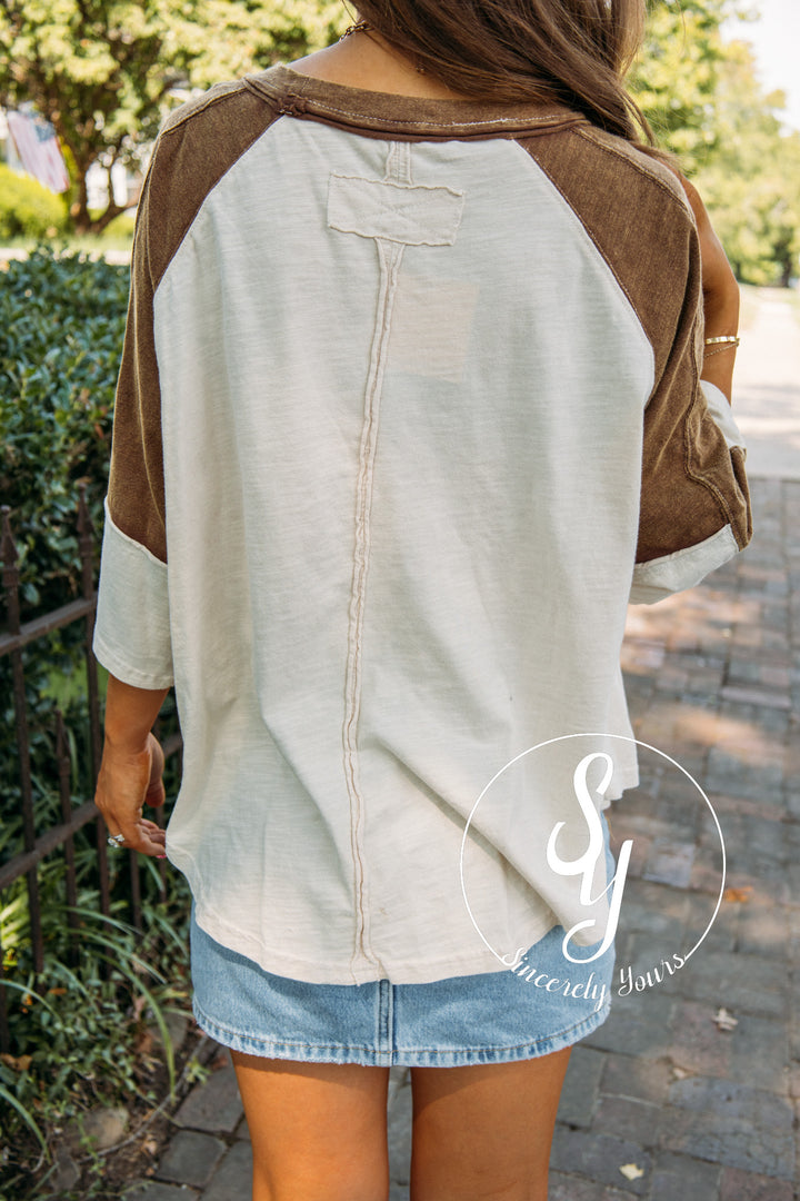Simply Peace Top- Ivory/Brown