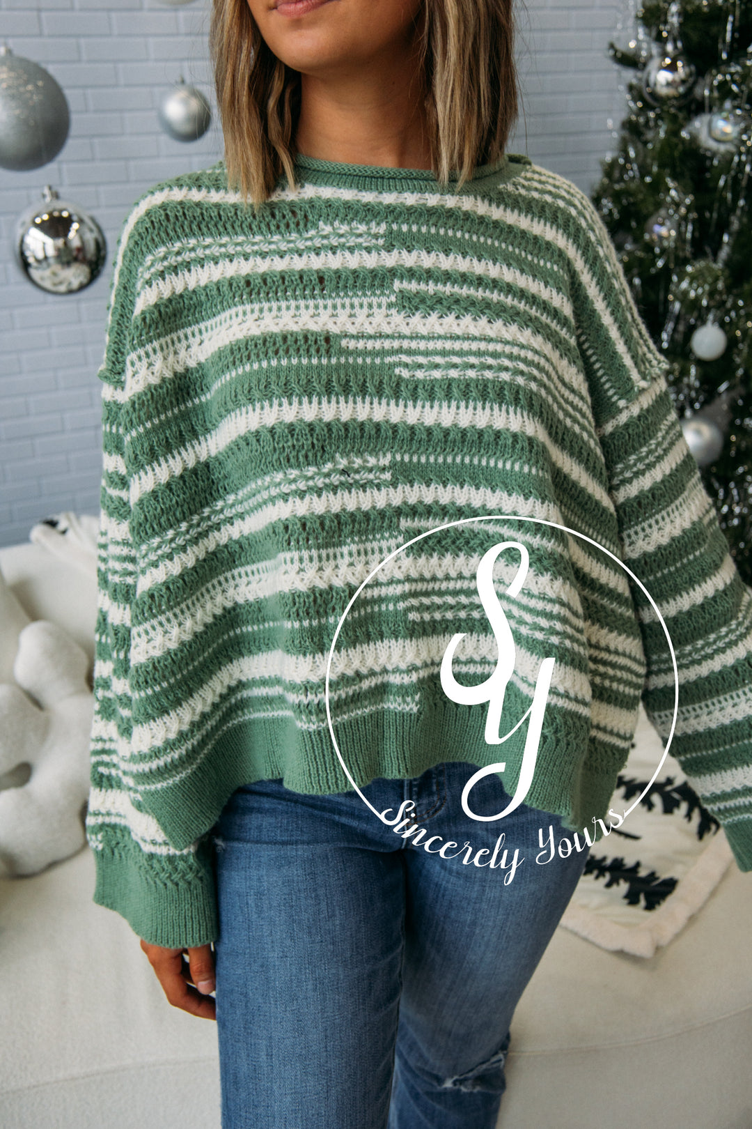 Year After Year Sweater - Green/White