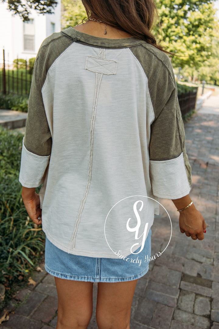 Simply Peace Top- Ivory/Olive