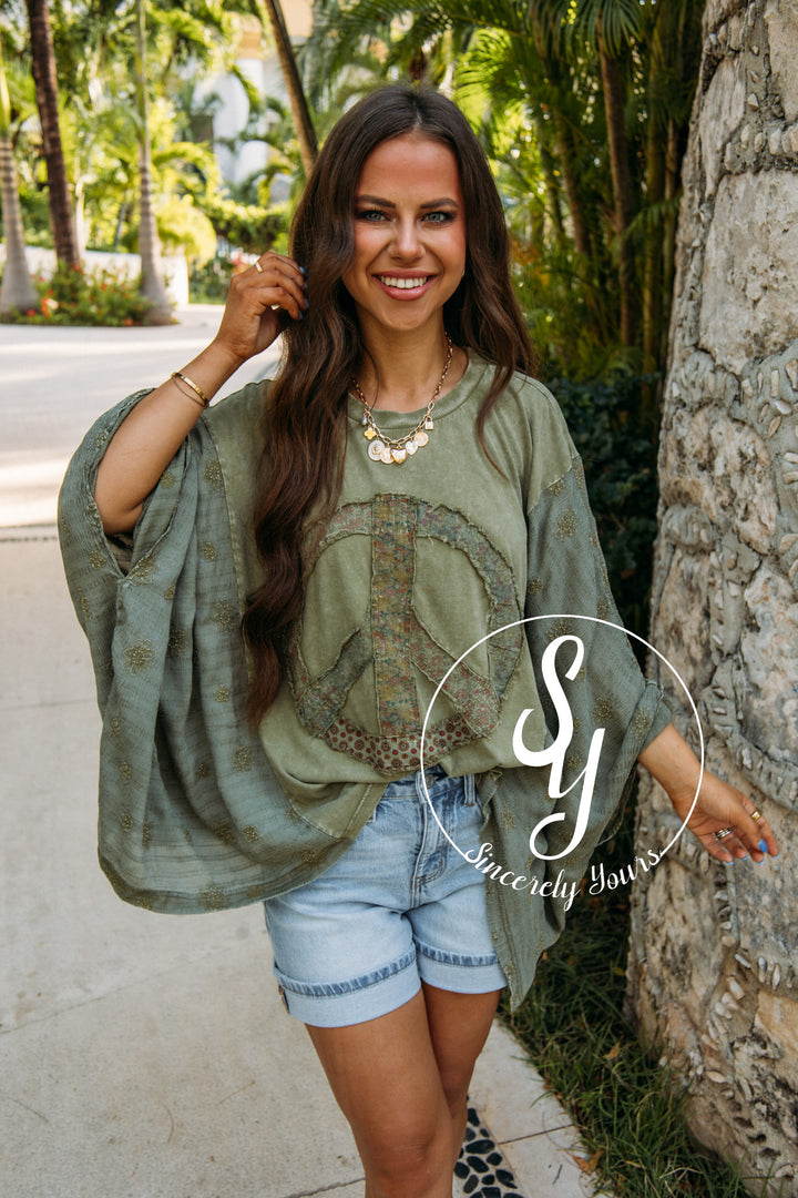 Sloane Peace Top- Olive