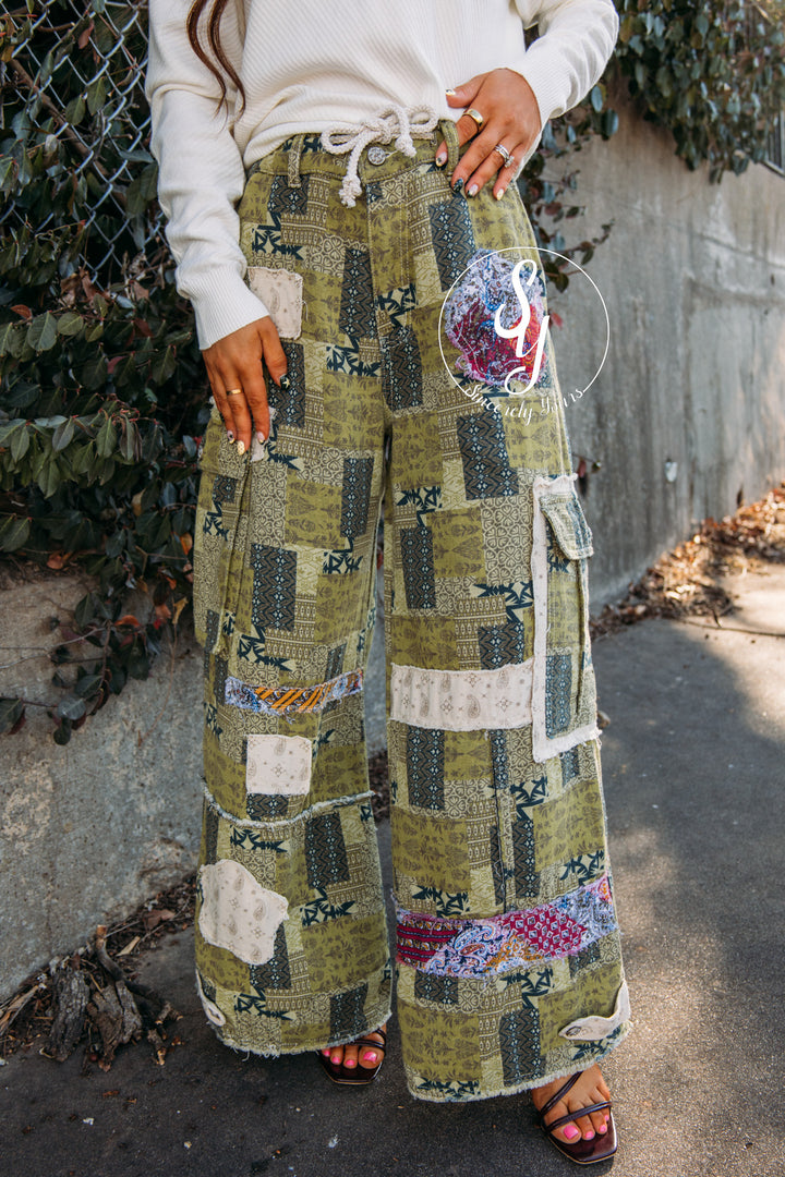Boho Patch Pant - Olive Multi