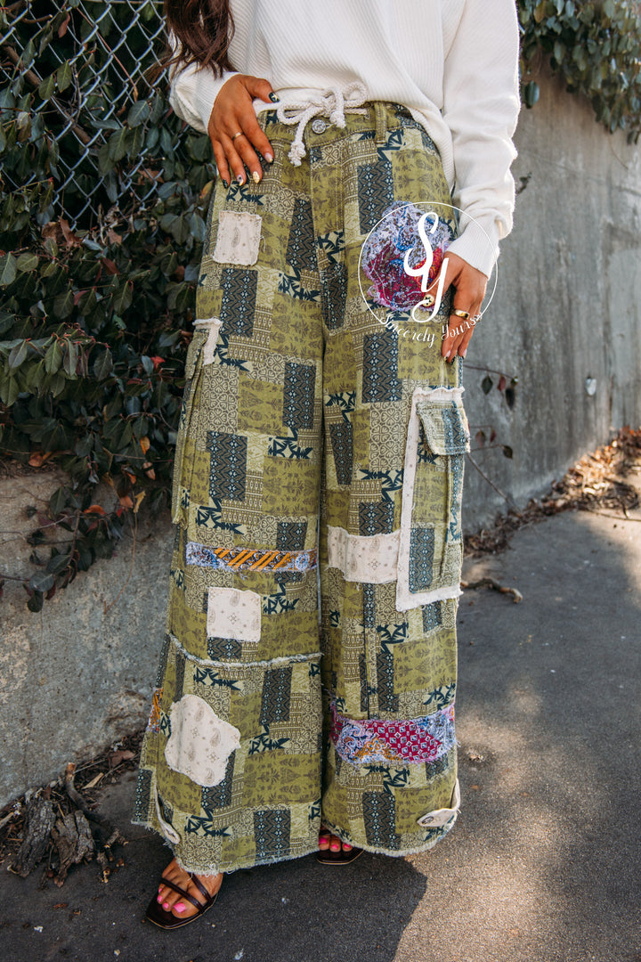 Boho Patch Pant - Olive Multi