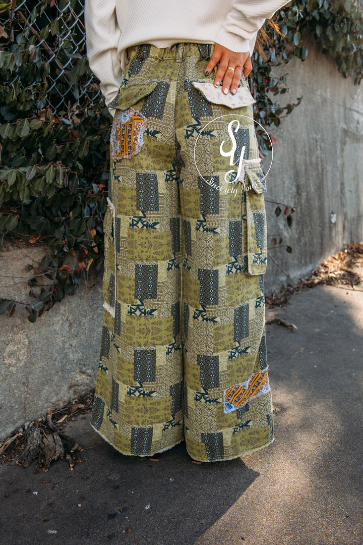 Boho Patch Pant - Olive Multi