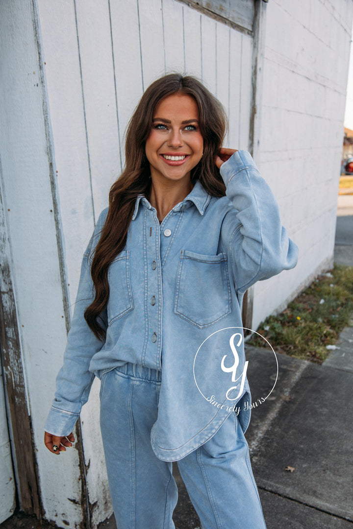 Cool Weather Shacket - Light Blue