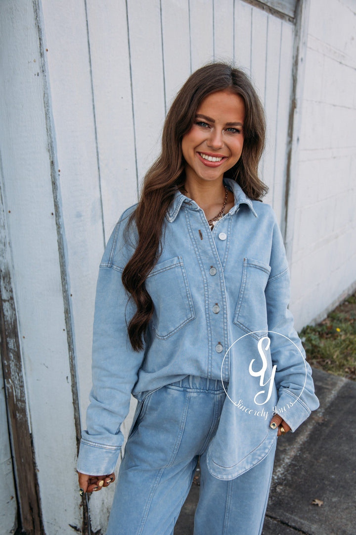 Cool Weather Shacket - Light Blue