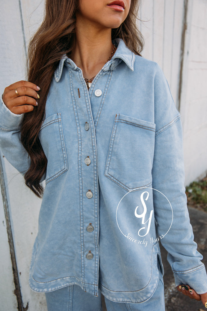 Cool Weather Shacket - Light Blue