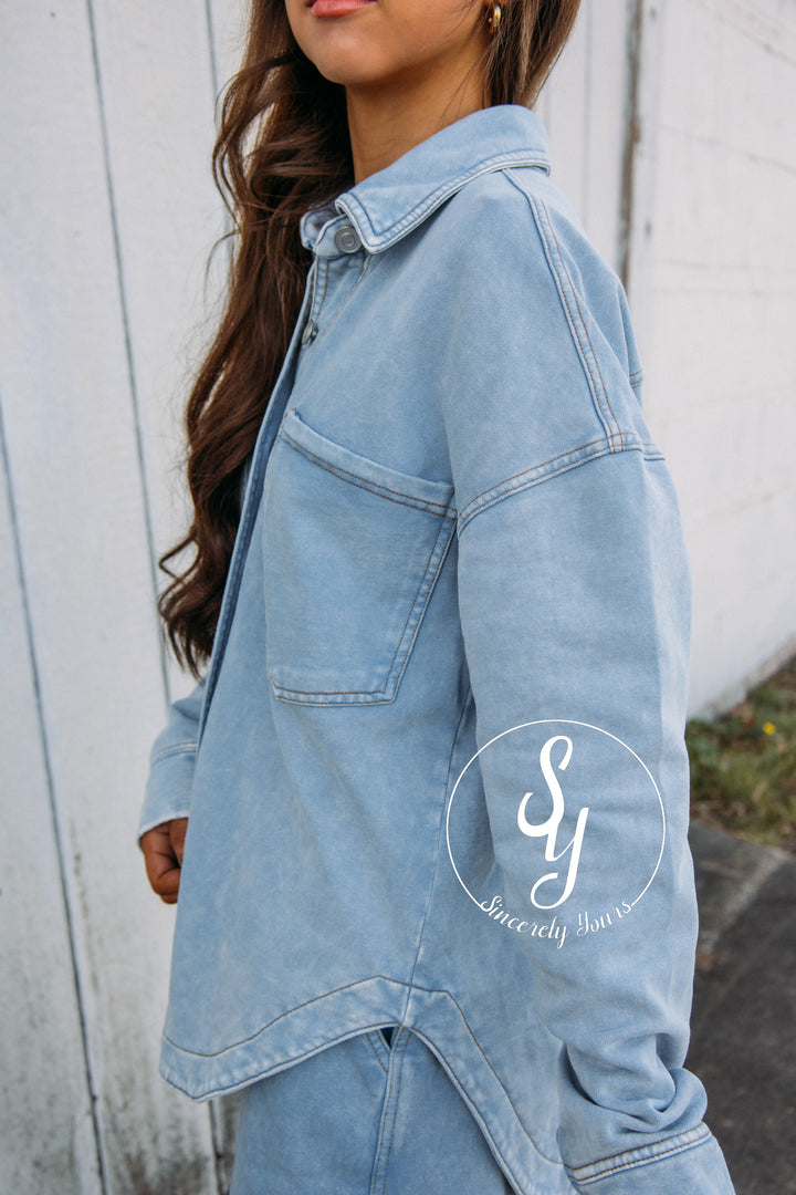 Cool Weather Shacket - Light Blue