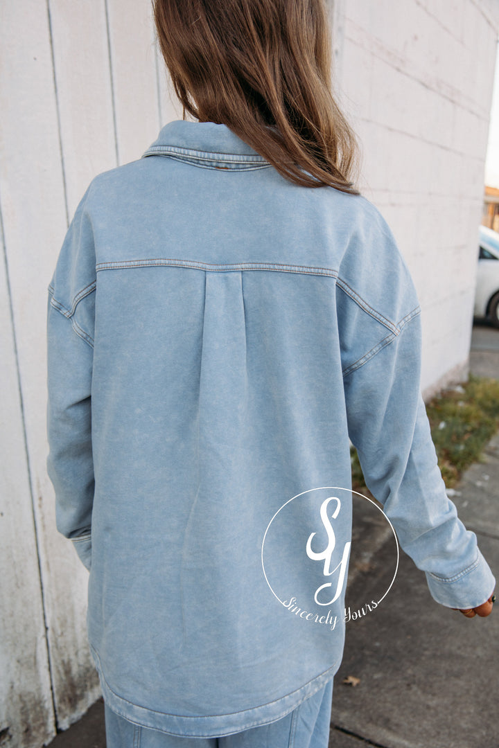 Cool Weather Shacket - Light Blue