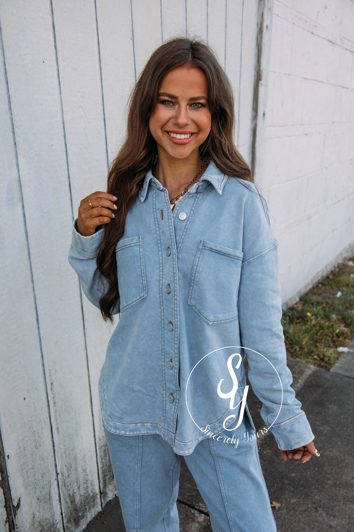 Cool Weather Shacket - Light Blue