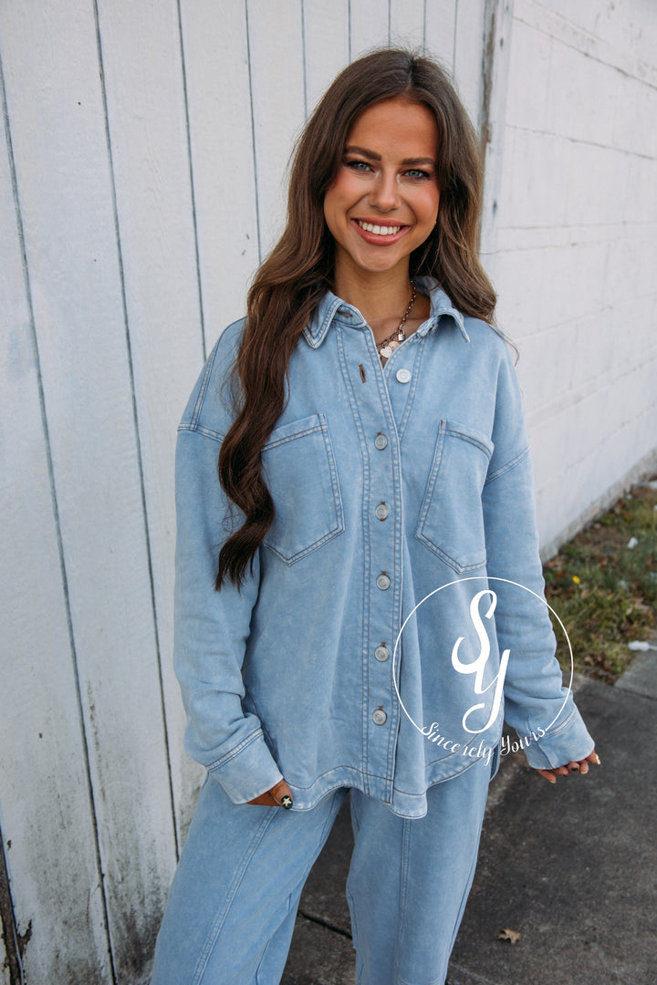 Cool Weather Shacket - Light Blue