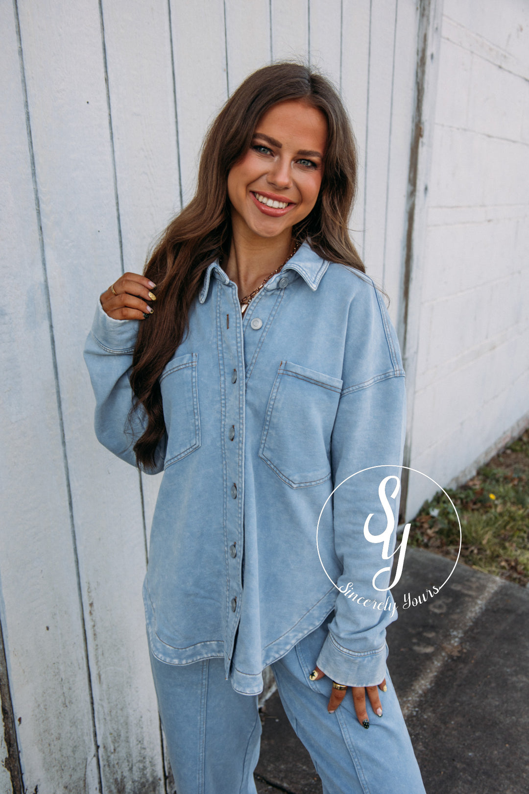 Cool Weather Shacket - Light Blue