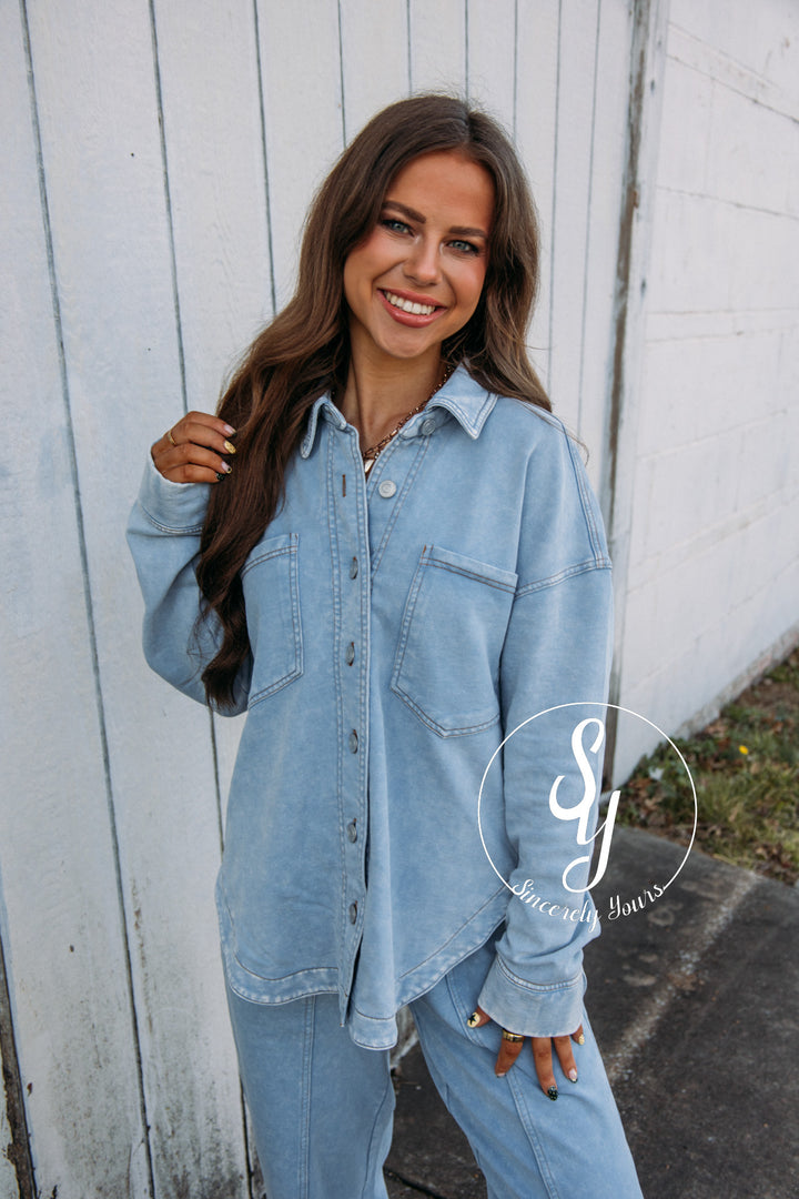 Cool Weather Shacket - Light Blue