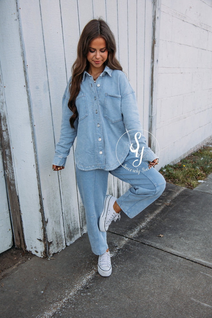 Cool Weather Shacket - Light Blue