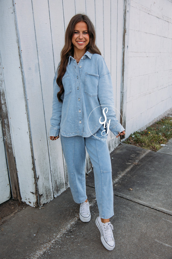 Cool Weather Shacket - Light Blue