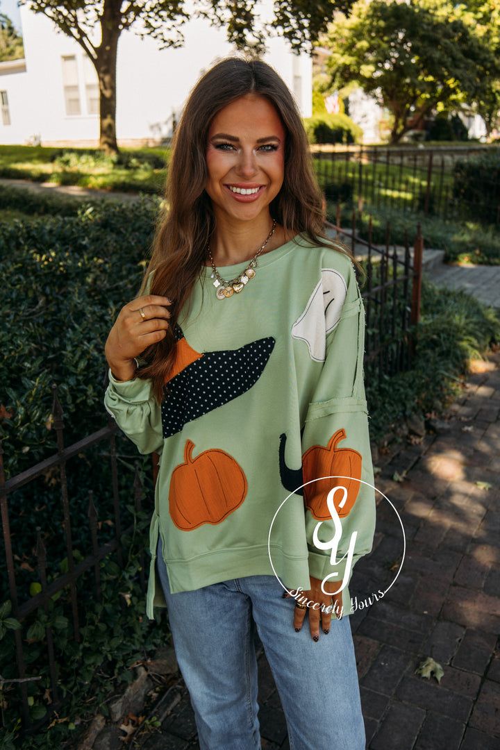 Halloween Patchwork Top -Light Olive